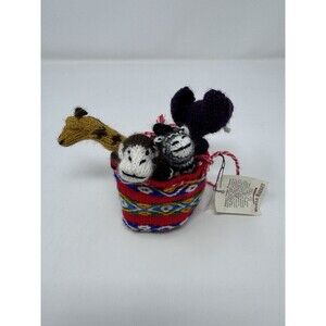 Cost Plus World Market Hand Knit Alpaca Finger Puppets Animals Basket Peru NWT